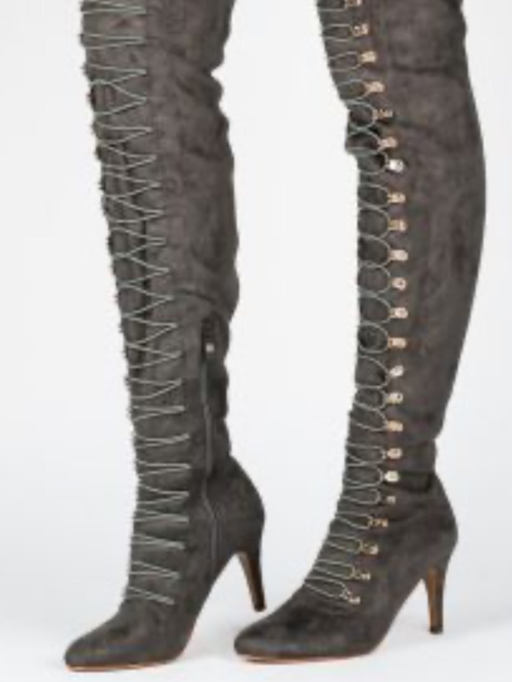 Journee Collection Gray Over-the-Knee Lace-Up High Heel Boots